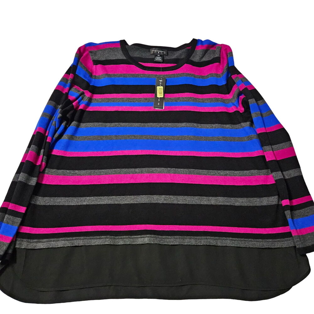 Investment Womens Top Multi-Color Size 2X Rayon Blend Pullover Long Sleeve